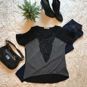 Rewind Cold-Shoulder Top with Lace and Crochet